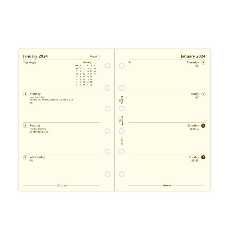 Week On Two Pages Diary - Pocket Cotton Cream 2024 English - Filofax