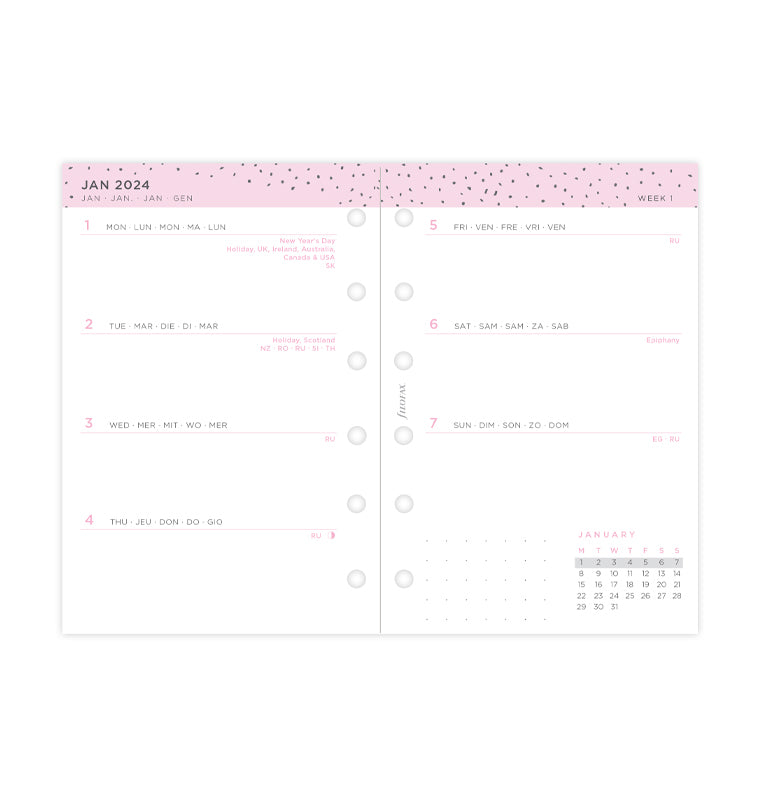 Confetti Week on Two Pages Diary Refill - Personal 2024