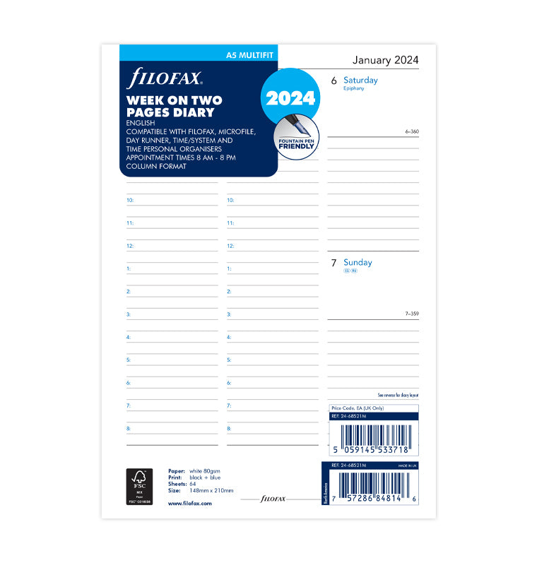  Filofax Personal Week on two pages English 2024 diary : Office  Products