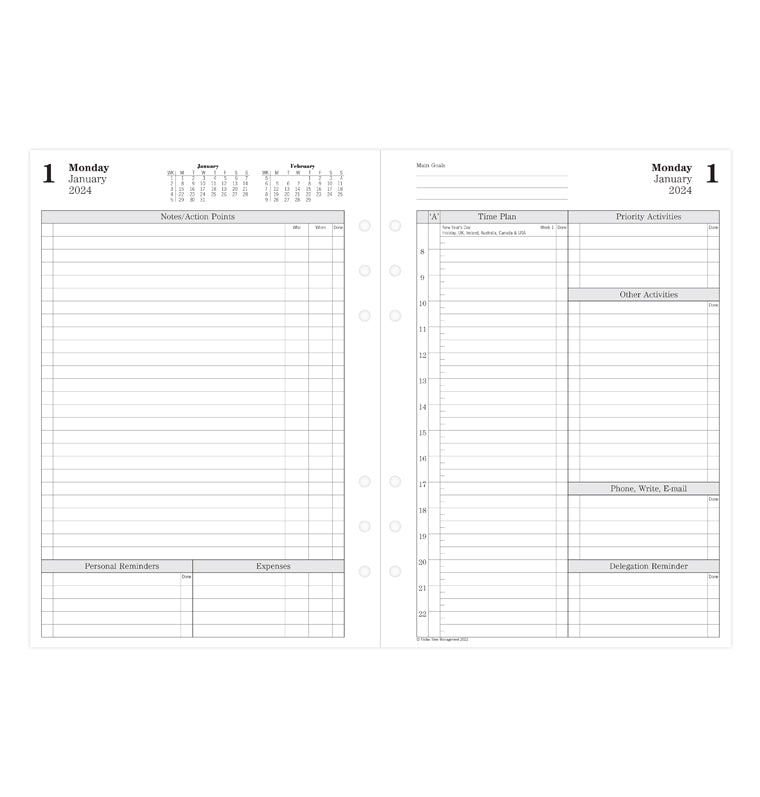 Time Management One Day On Two Pages Diary - A5 2024 English - Filofax