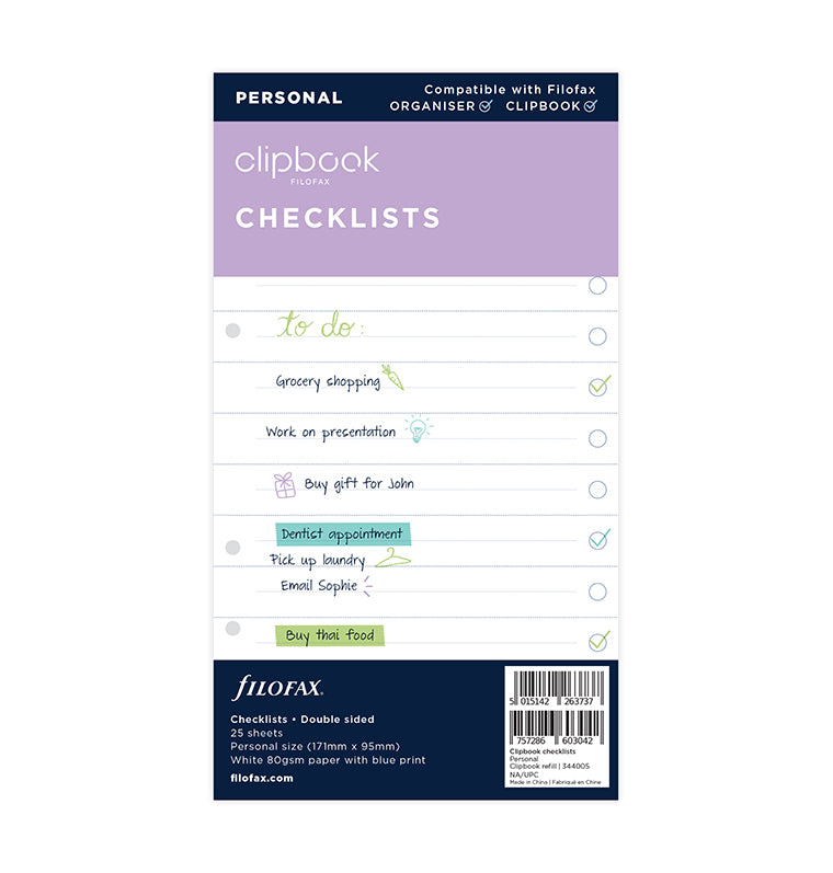 Filofax Clipbook Checklists Refill - Personal Size - in packaging
