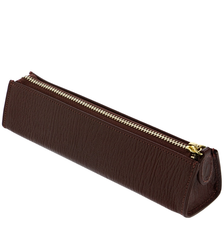 Chester Zip Leather Pencil Case Brown