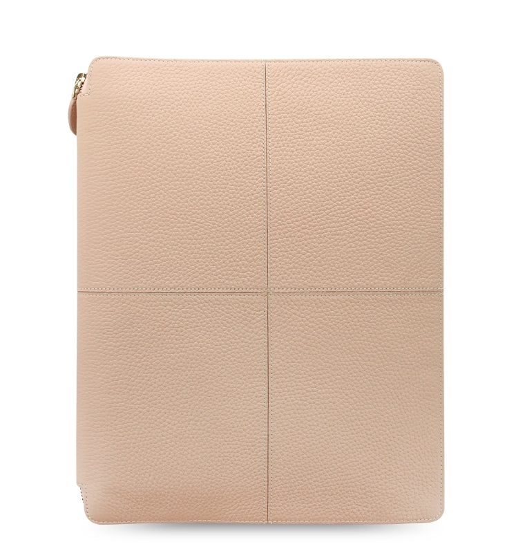 Classic Stitch Soft A4 Zip Writing Folio in Peach Leather