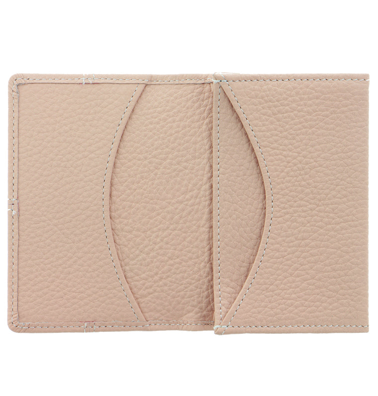 Classic Stitch Soft Leather Business Card Holder Peach