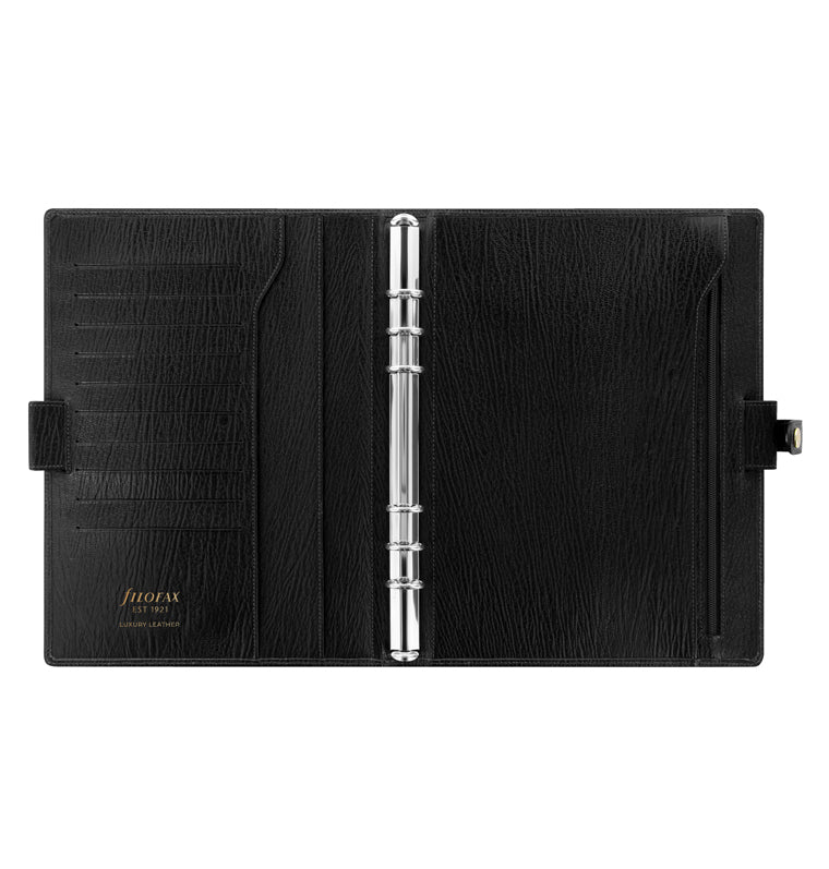Chester A5 Compact Black Leather Organiser Open view