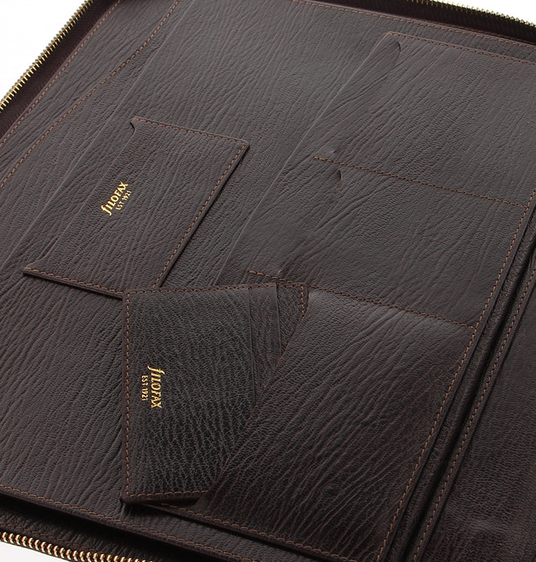 Chester A4 Zip Leather Writing Folio Brown