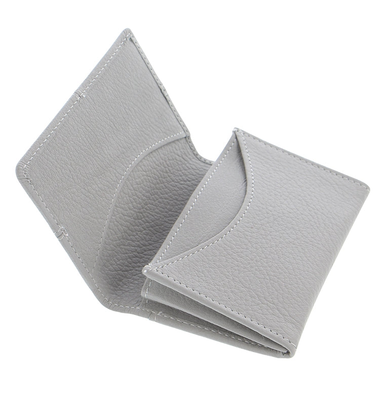 Classic Stitch Soft Leather Business Card Holder Grey