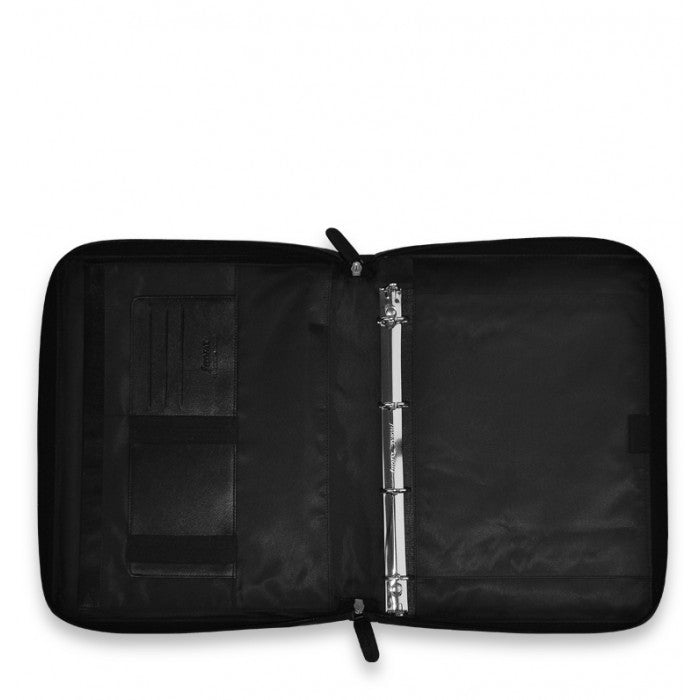 Nappa A4 Leather Zipped Folio with Removable Rings Black