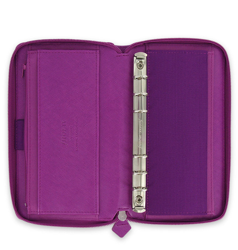 Filofax Saffiano Personal Compact Zip Organiser in Raspberry - can be used as a wallet or purse