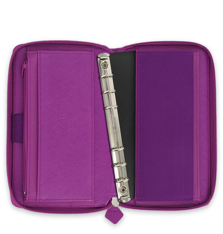 Filofax Saffiano Personal Compact Zip Organiser in Raspberry - with removable rind mechanism