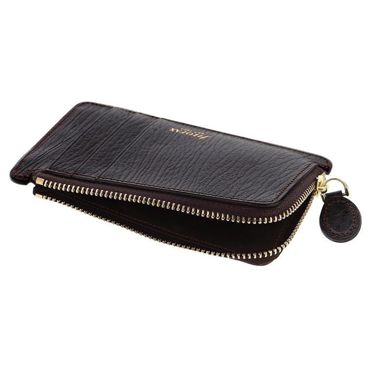Chester Zip Leather Card Holder Brown