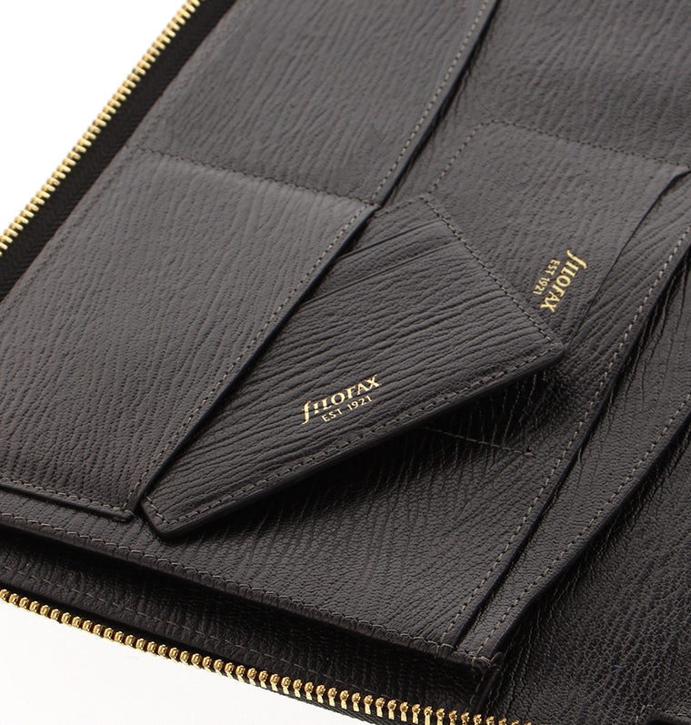 Chester A5 Zip Leather Writing Folio Black