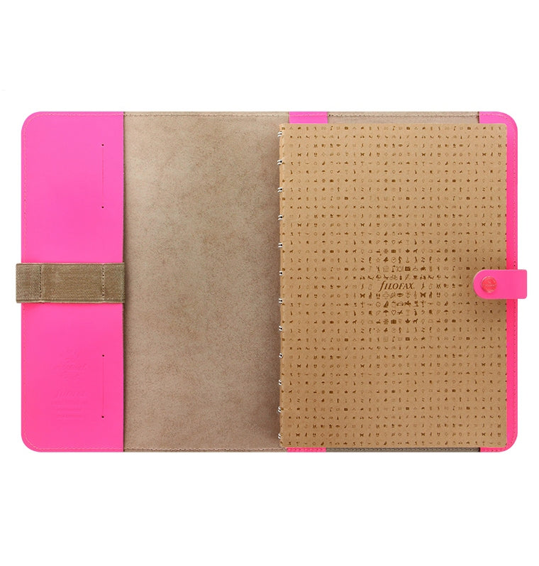 Filofax The Original A5 Leather Folio in Fluorescent Pink - open