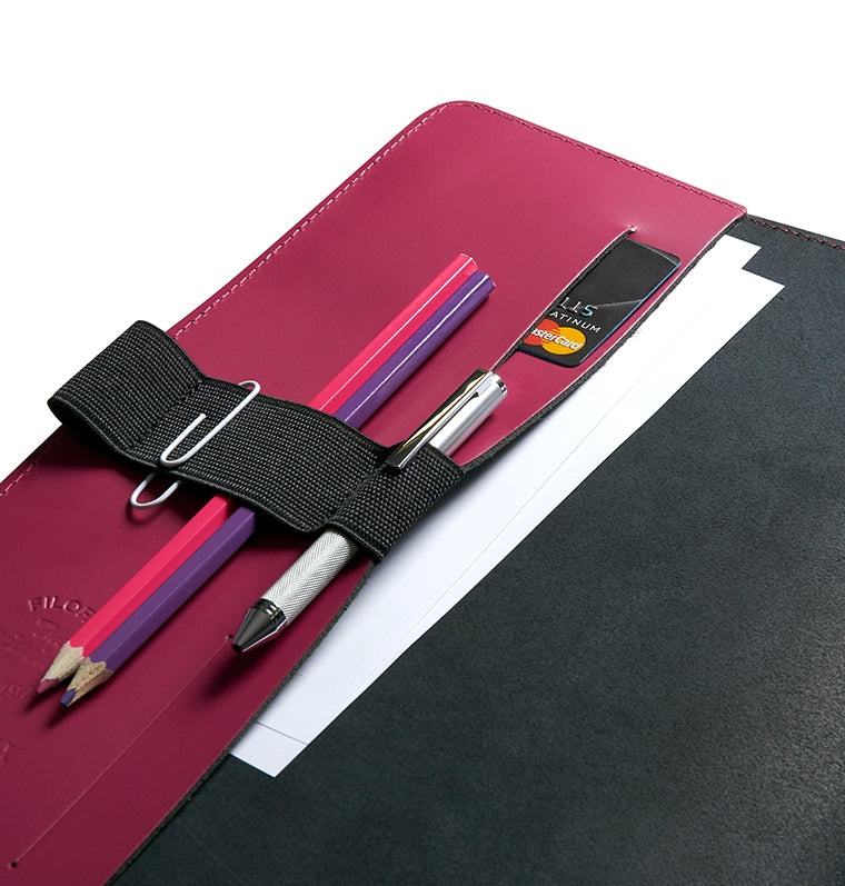 Filofax The Original A5 Leather Folio in Raspberry with card pockets and pen holders